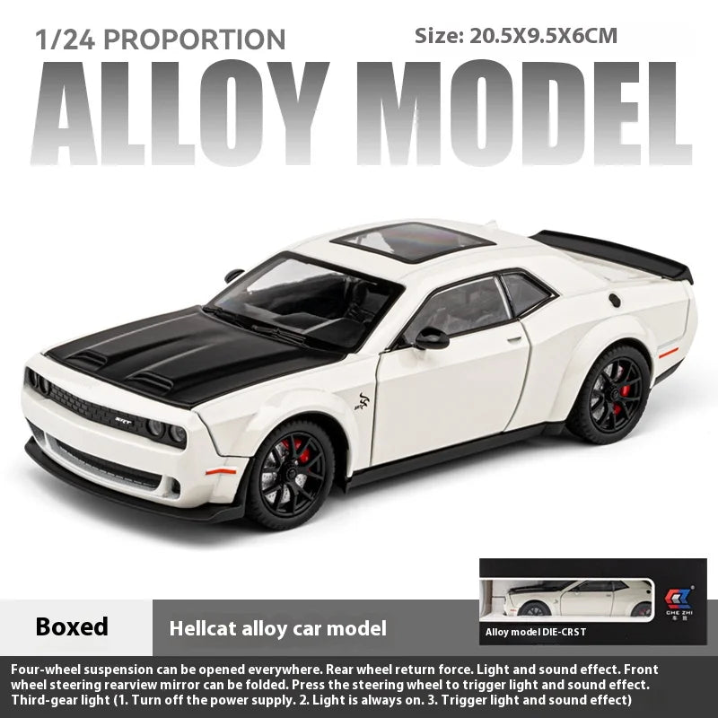 1:24 Challenger Hellcat Redeye Coche de aleación modelo sonido y luz Juguete para niños Regalo de cumpleaños Coche en miniatura