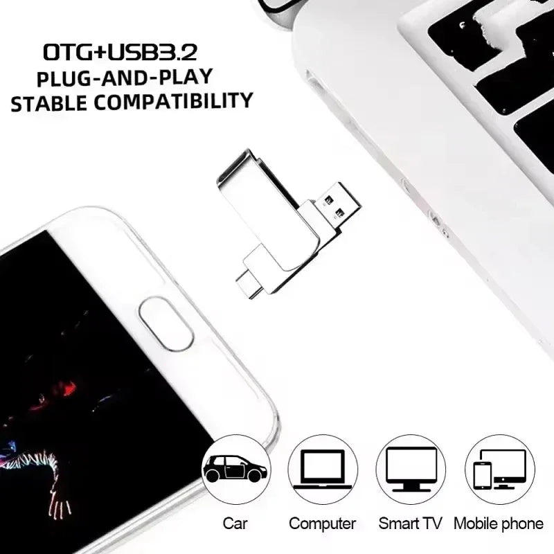 Clé USB 3.2 2-en-1 pour Xiaomi, 512 Go, disque U 256 Go, haute vitesse, en métal, étanche, Type-C, clé USB, lecteur USB