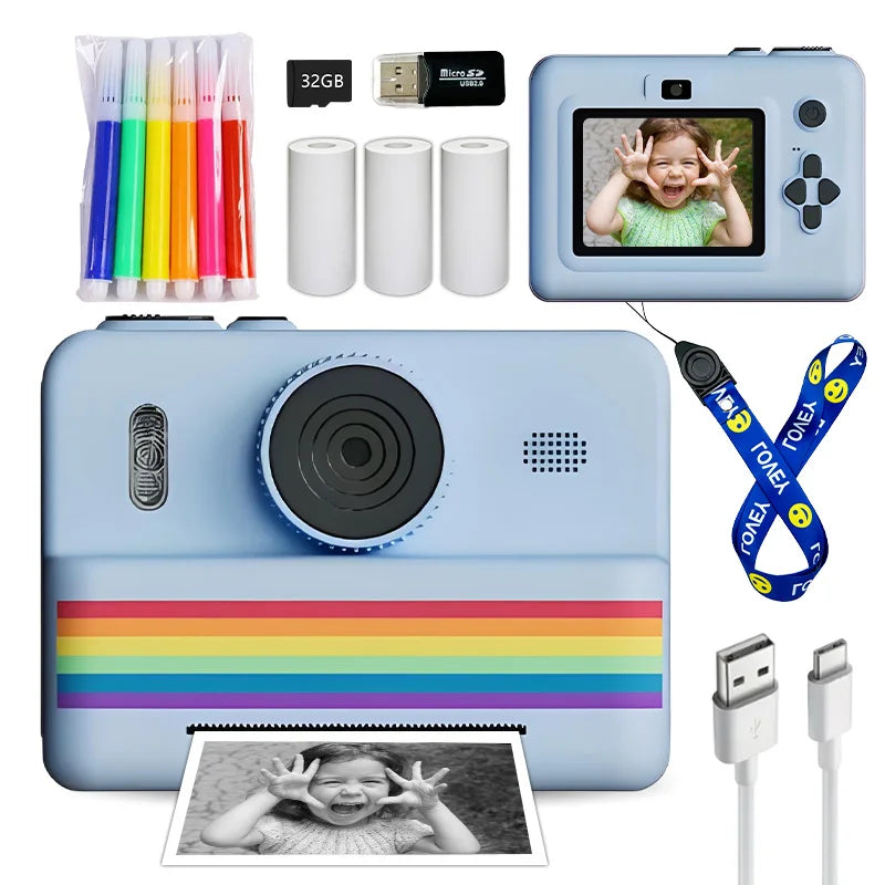 Cámara digital para niños con impresora instantánea, miniimpresora, pantalla de 2,8 pulgadas, vídeo, impresora térmica portátil, cámara para niños con impresora