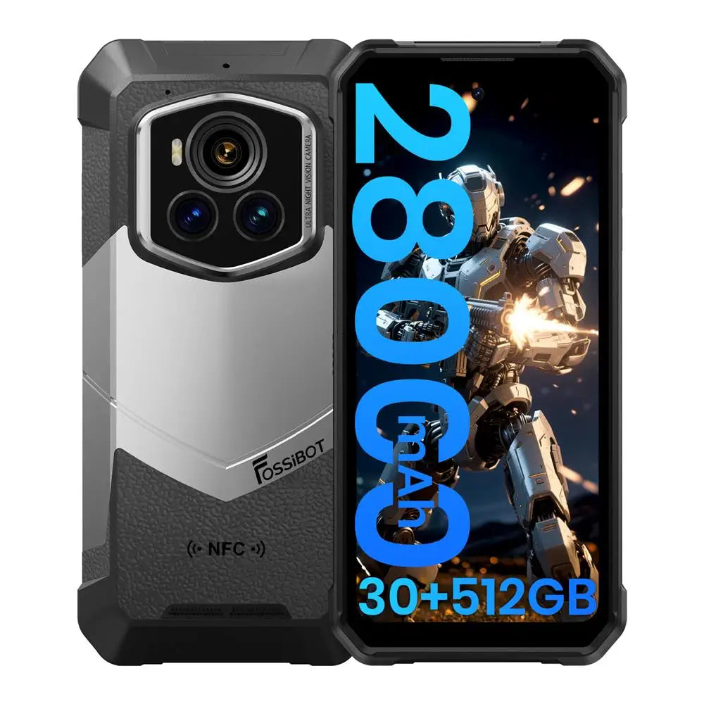 Smartphone robuste 5G — 30 Go + 512 Go, 6.95" FHD+, Android 15, 28000 mAh, charge 66W, vision nocturne