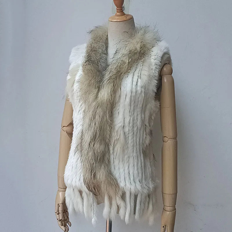 2025 automne tricoté réel lapin fourrure gilet femmes chaud hiver véritable fourrure Gilets femme casual véritable fourrure gilet