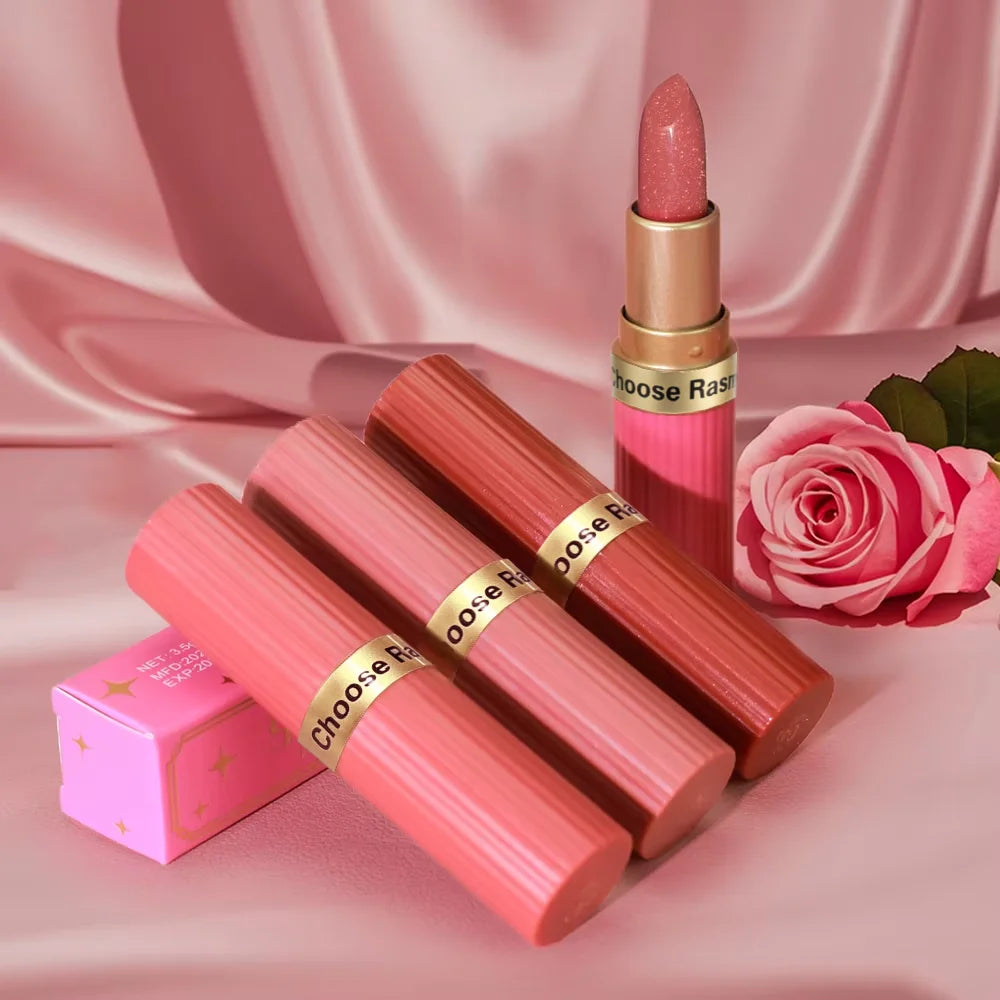 Rouge à lèvres velours rose nacré, métallique, imperméable, longue durée, mat, scintillant, diamant, maquillage cosmétique pour femmes