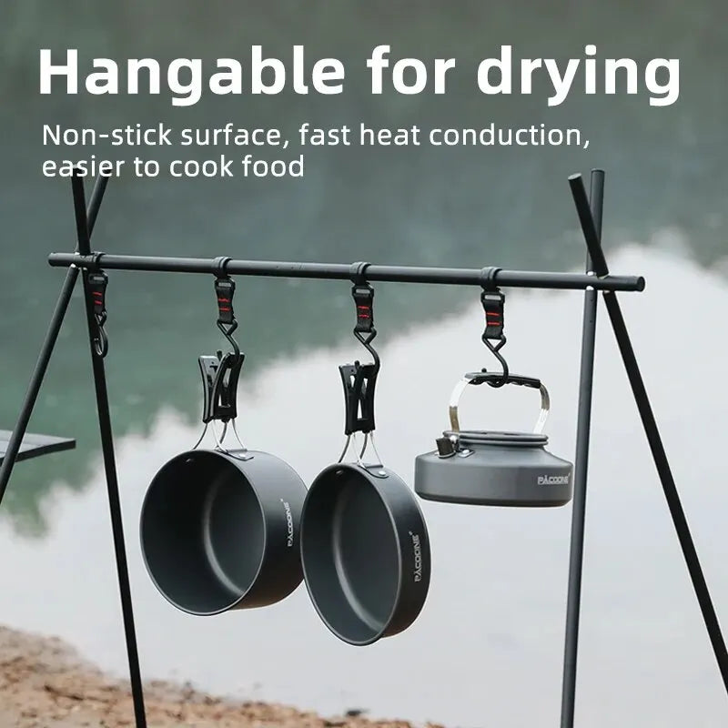PACOONE – ensemble d'ustensiles de cuisine de Camping, Kit d'ustensiles de cuisine portables, Pot d'extérieur, bouilloire à eau, ensemble de casseroles, vaisselle, équipement de pique-nique de randonnée