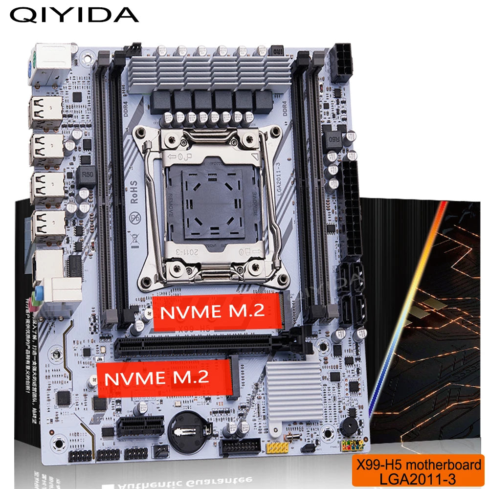 QIYIDA X99 Kit de carte mère LGA2011-3 Xeon E5 2680 V4 DDR4 16GB (2x8gb) PC4 SATA PCI16x3.0 NVME M.2 ordinateur de jeu