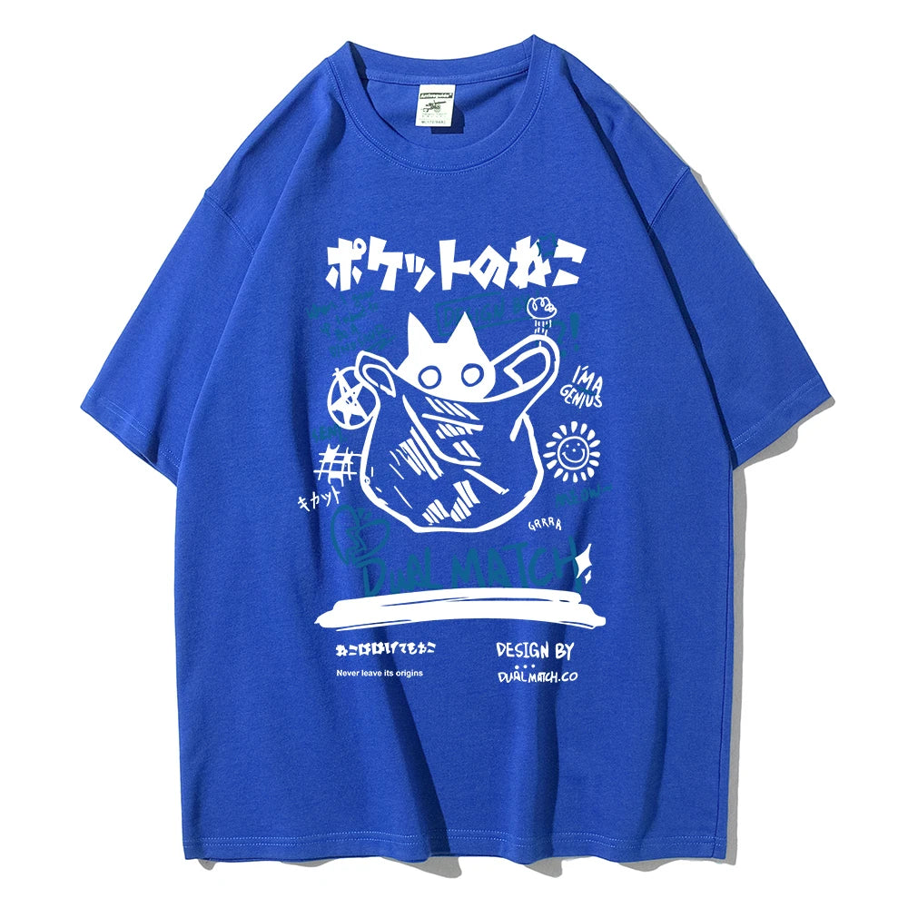 Hombres Mujeres Camisetas de Dibujos Animados 2024 Verano Harajuku Kawaii Gato Impreso Manga Corta Camisetas Pareja Streetwear Ropa Suelta Tops Y2K