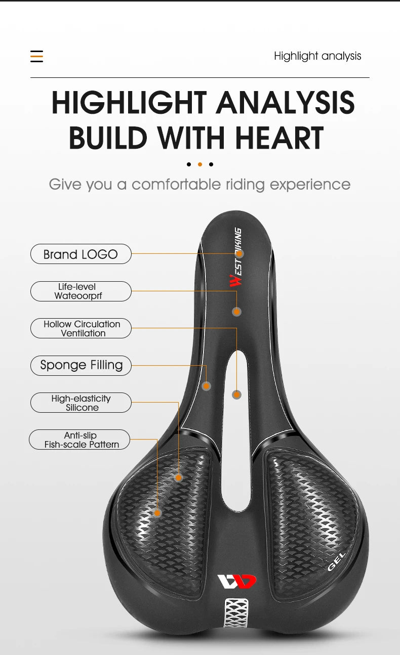 Selle vélo route et VTT en PU — respirante, souple, coussin ergonomique, course