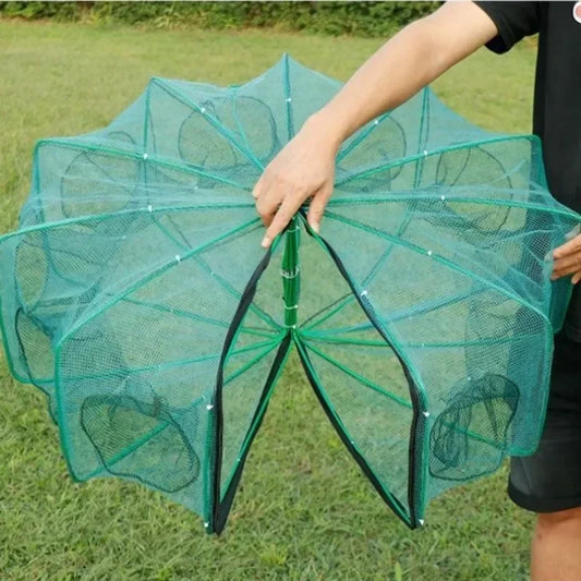 Red de pesca de malla plegada hexagonal octogonal, 8 agujeros, redes de pesca de mano, redes de lanzado, cangrejos de río, camarones, trampa para depósito, jaula, herramienta de malla