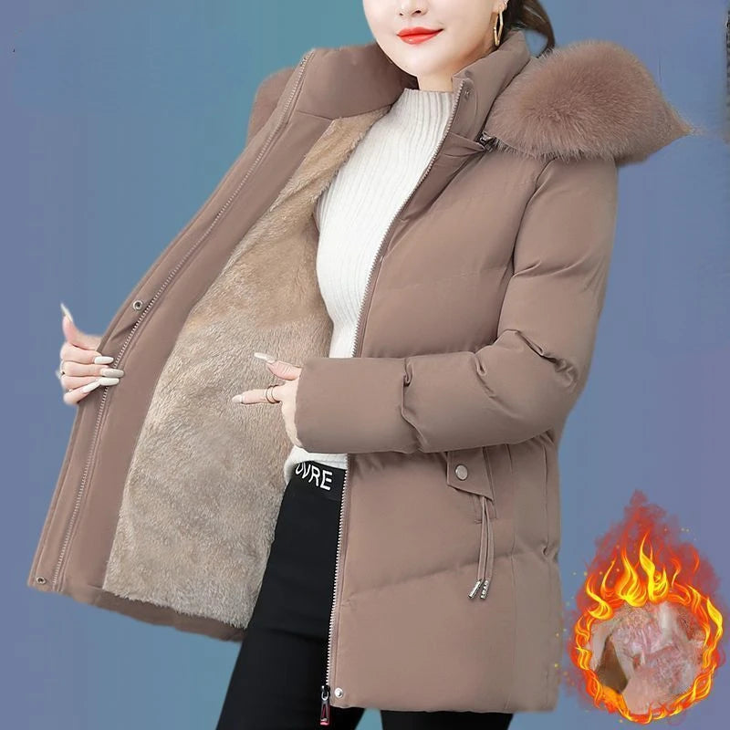 Veste à capuche en coton Smile pour femme, manteau d'optique, parkas chaudes en fourrure, coupe-vent, super chaud, vêtements pour femmes, hiver