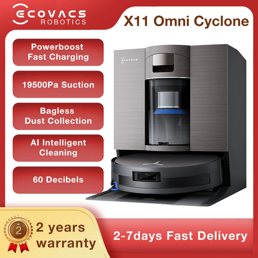 ECOVACS DEEBOT X11 Omni Cyclone Washing Vacuum Cleaner Robot Sweeping Floor Tangle-Free Household Appliance Powerful Cordless Vacuum Cleaner Robot Vacuum Cleaner Floor Washer with Charging Station Shampooer