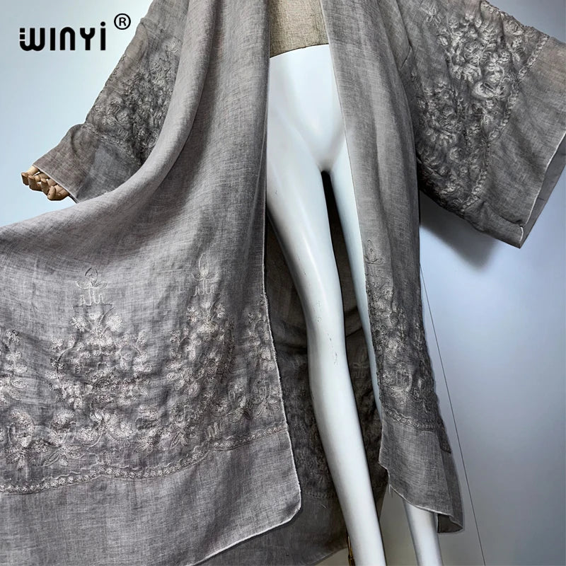 WINYI kimono brodé teint à la main cardigan vêtements de plage robe de soirée abaya dubaï luxe couvertures tenues de plage femmes maxi manteau