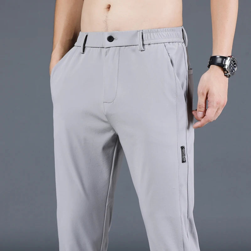 Pantalón fino de seda helada para hombre, elástico, informal, de cintura elástica, liso, ropa de marca, 5 colores, nueva colección de verano 2024