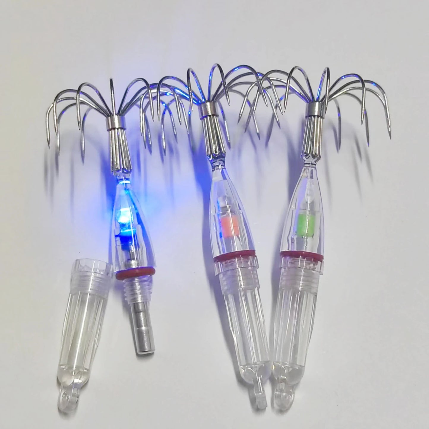 Hameçons de pêche au calmar avec lumières LED, leurres, légers, faciles à utiliser, avec matériaux Anti-Corrosion, outils de lampe, 1 à 2 pièces
