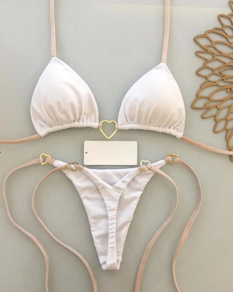 RUOTONSEPT-Maillot de bain deux pièces sexy pour femme, bikini brésilien, couleur unie, col licou, triangle, culotte tanga