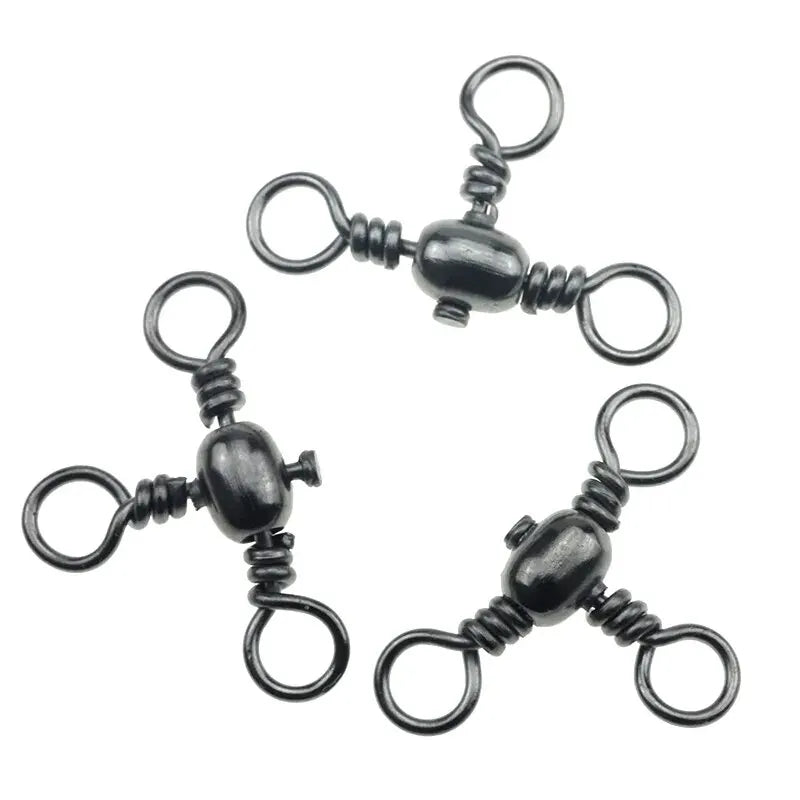 Accesorios de pesca, niquelado negro, conector de tres puntas, separador giratorio de sublínea en T, anillo Bazi para pesca al aire libre, 50 piezas/bolsa