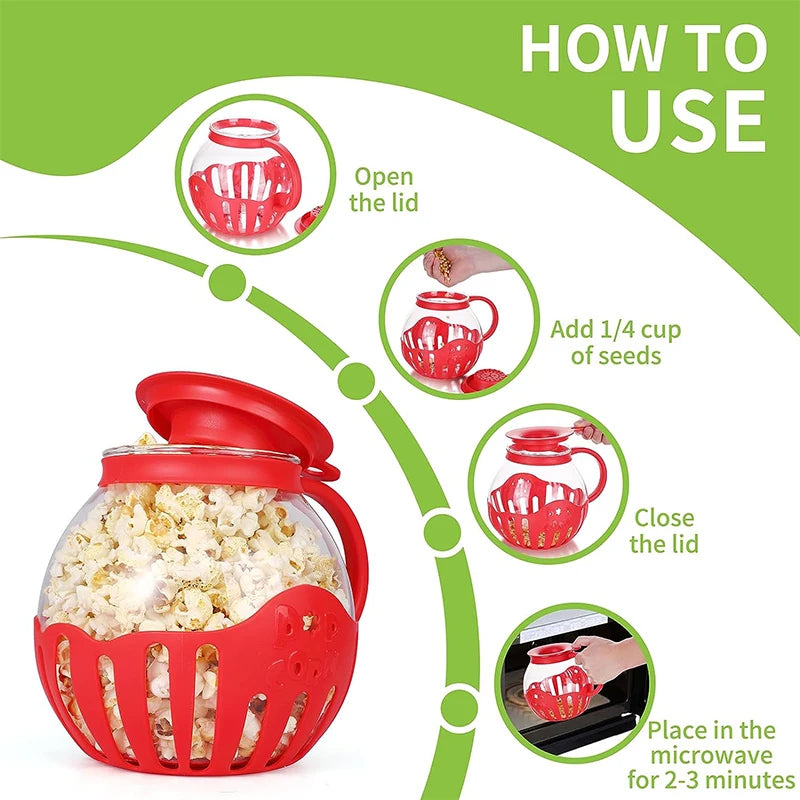 Popper à pop-corn micro-ondes micro-pop de 2.25 litres avec verre sûr à la température Snack Pop Corn Air Poppers Machine à pop-corn à micro-ondes