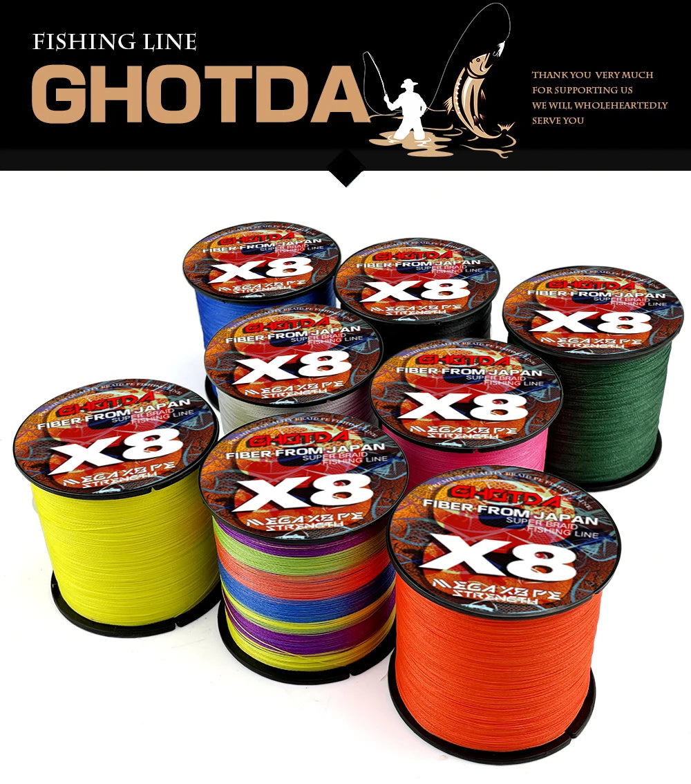 GHOTDA LURE FISH X8 lignes de pêche 300M 100M 8 brins fils tressés Multifilament PE ligne pour carpe cordon de pêche 18LB-78LB lisse