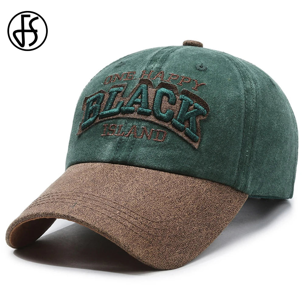 Men's FS Green Brown Letter Baseball Cap, Women's Hip Hop Snapback Hat, Vintage Street Trucker Hat, Trendy Golf Cap