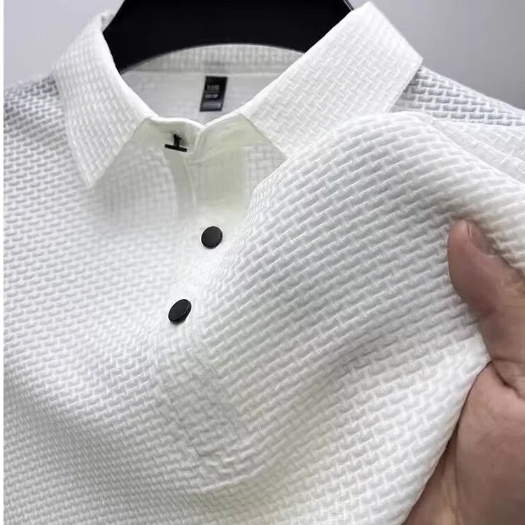 Summer New Men's Lapel Hollow Short-sleeved Polo T-Shirt Ice Silk Breathable Business Fashion Male T-Shirt Brand Clothing