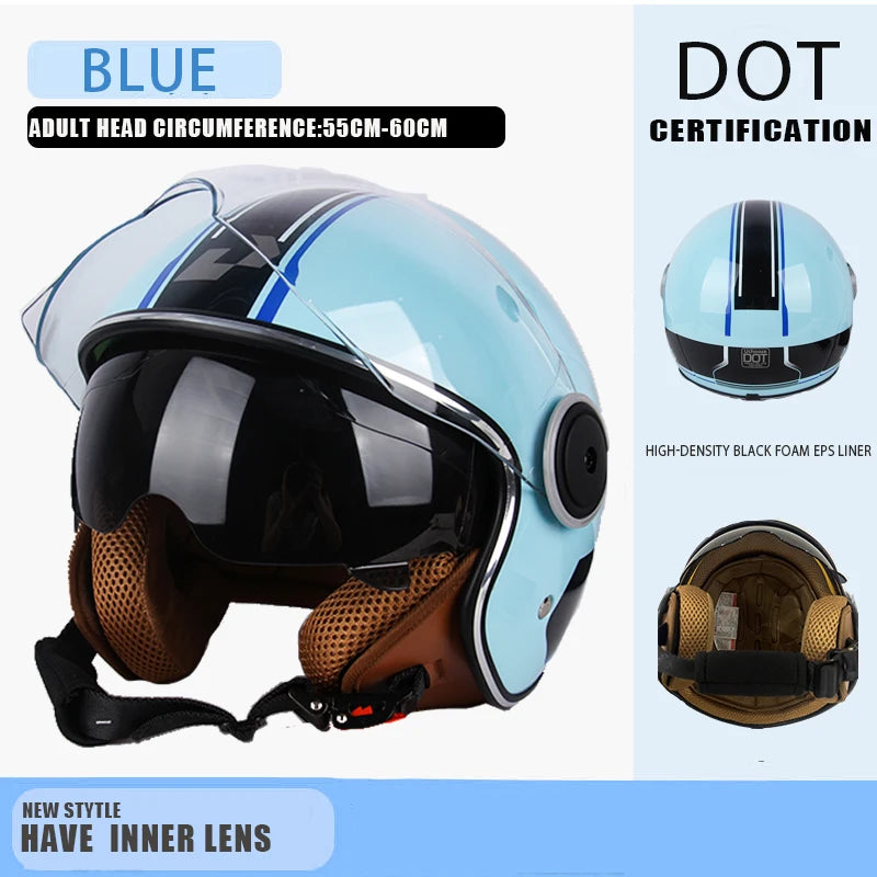 Casque Moto Ouvert Vintage Rétro DOT 3/4 — Cruiser Homme Femme