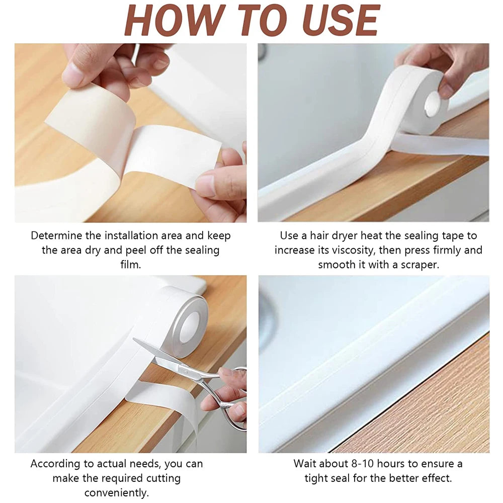 Cinta de sellado de PVC autoadhesiva para bañera, 3.2M, resistente al aceite, adhesivo de pared para esquina de borde de fregadero de cocina, tira de sellado impermeable para inodoro