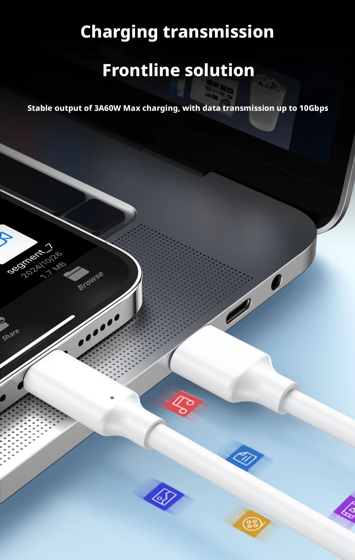 Câble USB 3.2 Type-C vers USB-A 10 Gbps 60W — Charge rapide & Transfert de données
