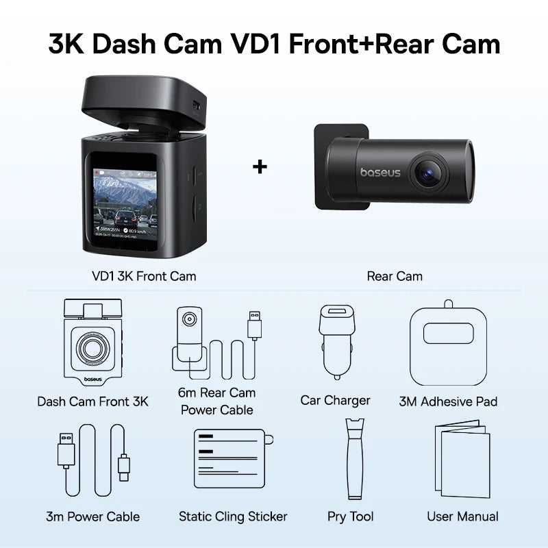 Baseus 3K Dash Cam VD1 cámara delantera y trasera HD GPS integrado Galileo supercondensador coche DVR cámara de coche grabadora Soporte de estacionamiento 24H