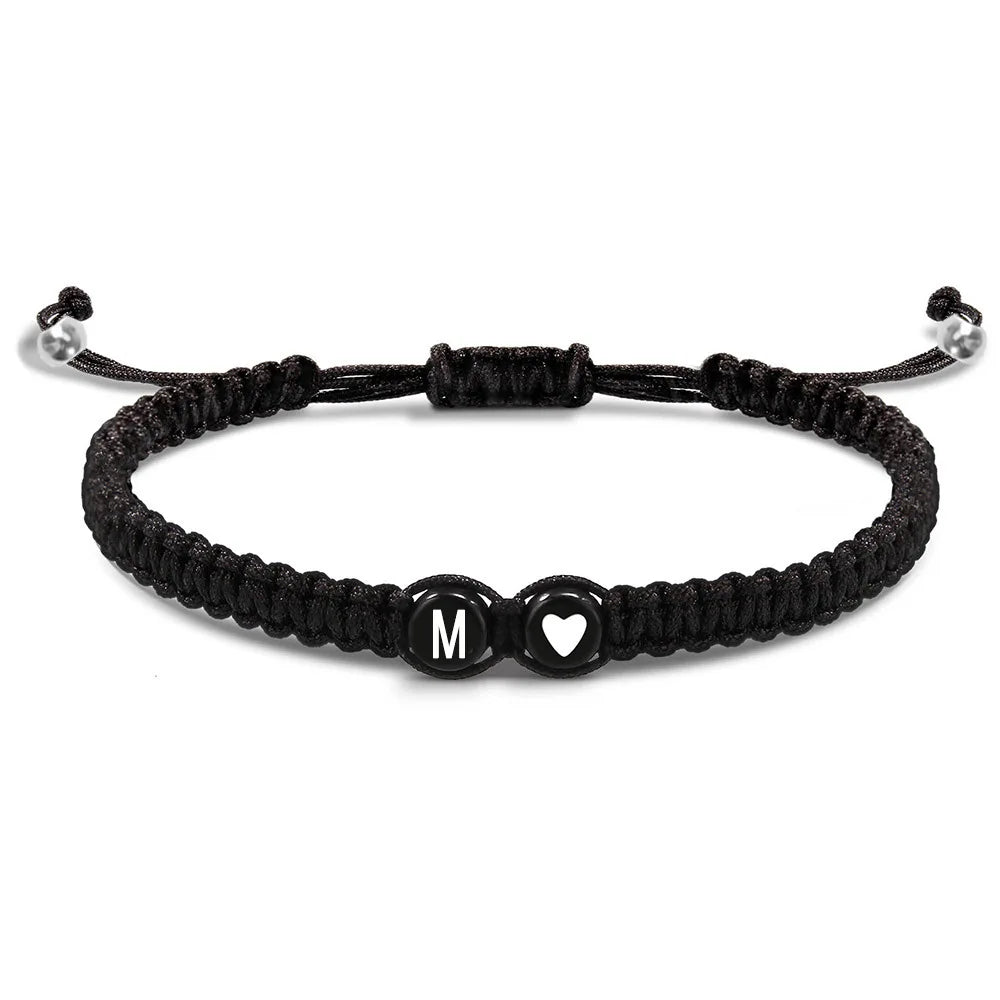 Pulseras de 26 letras iniciales en forma de corazón, hechas a mano, ajustables, de la A a la Z, trenzadas, para mujeres, hombres, amistad, joyería, regalos
