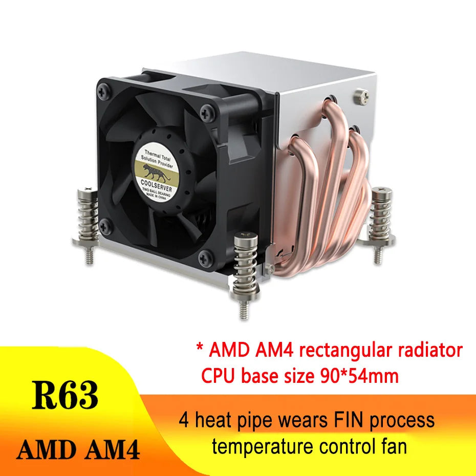 COOLSERVER R63 4 Heatpipe 2U Refroidisseur de processeur de serveur Ventilateur de refroidissement pour ordinateur de bureau pour Intel LGA2011 1700 115X AMD AM4
