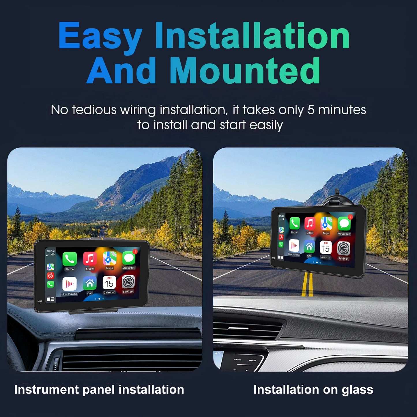 7-inch Portable Touchscreen IPS CarPlay Android Auto Car Stereo Multimedia Video Player GPS Navigation Wifi Backup Camera