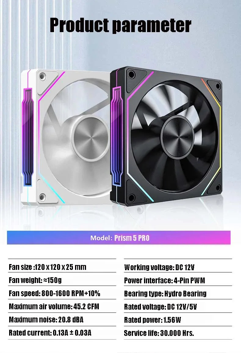 Ventilateur de boîtier PC ARGB LDPCSJ Prism 4RS 120 mm avec design miroir infini, synchronisation avec la carte mère, ventilateur de refroidissement CPU PWM 4 broches
