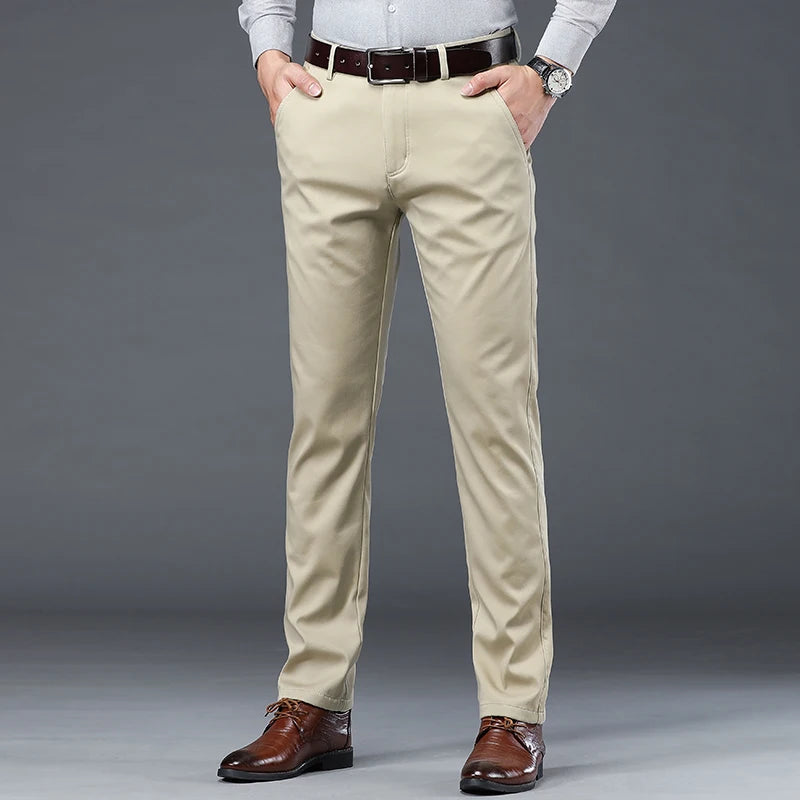 Pantalon de costume mince pour homme — affaires, décontracté, coton, vert, noir, kaki, tailles 30-40