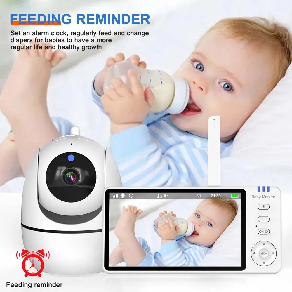 Moniteur vidéo pour bébé de 5 pouces, avec caméra, Zoom PTZ, Protection de sécurité, caméras de Surveillance, capteur de température, berceuse