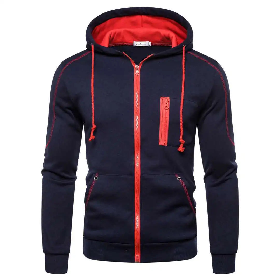 Sweat À Capuche Homme Couleur Bloc Polaire — Noir Blanc Vert Rouge Hiver