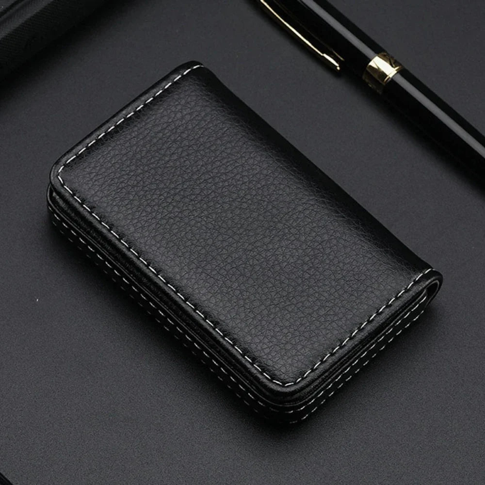 Stitched PU Leather Credit Card Holder, Business Card Case, Wallet with Magnetic Closure for Men and Women