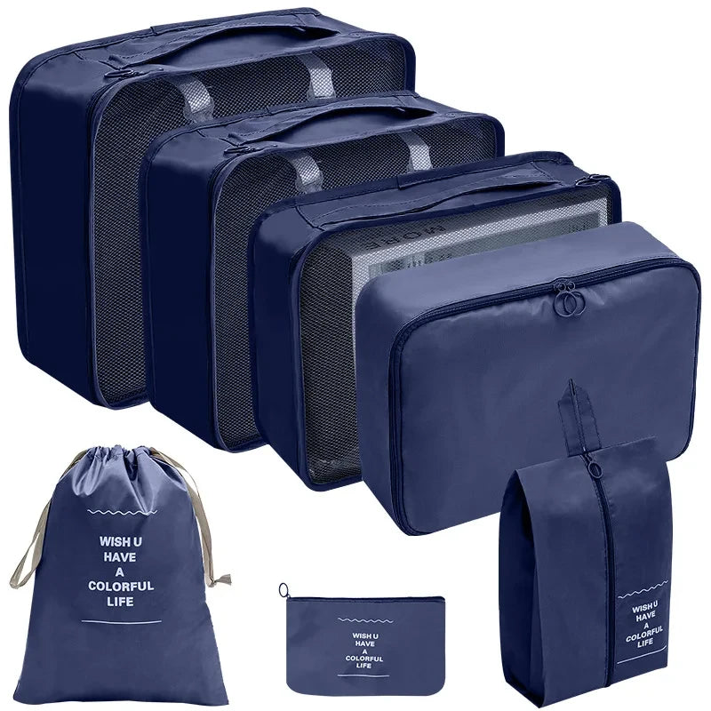 7/8/9/10 Piece Set Travel Organizer Storage Bags Suitcase Packing Cubes Set Portable Cases Luggage Clothing Shoe Tidy Folding Pouch