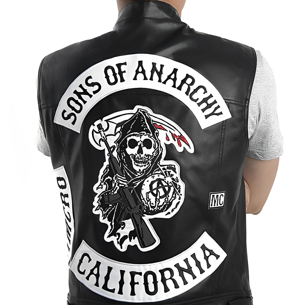 Gilet moto en cuir pour homme — punk, noir, printemps, veste biker
