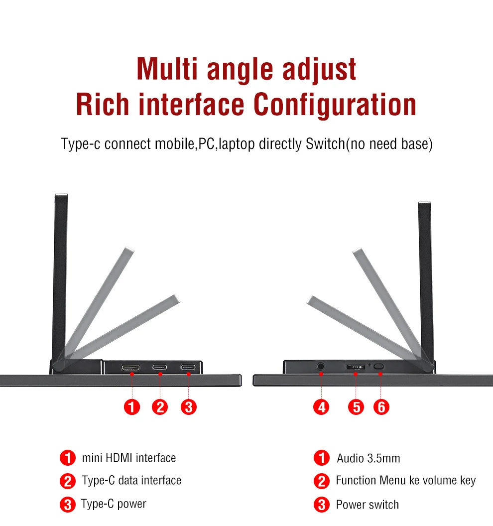 Monitor táctil portátil de 14 pulgadas, no táctil opcional, para juegos 16:10 400cd/m2, pantalla extensible para XBox PS4/5 Switch Loptop