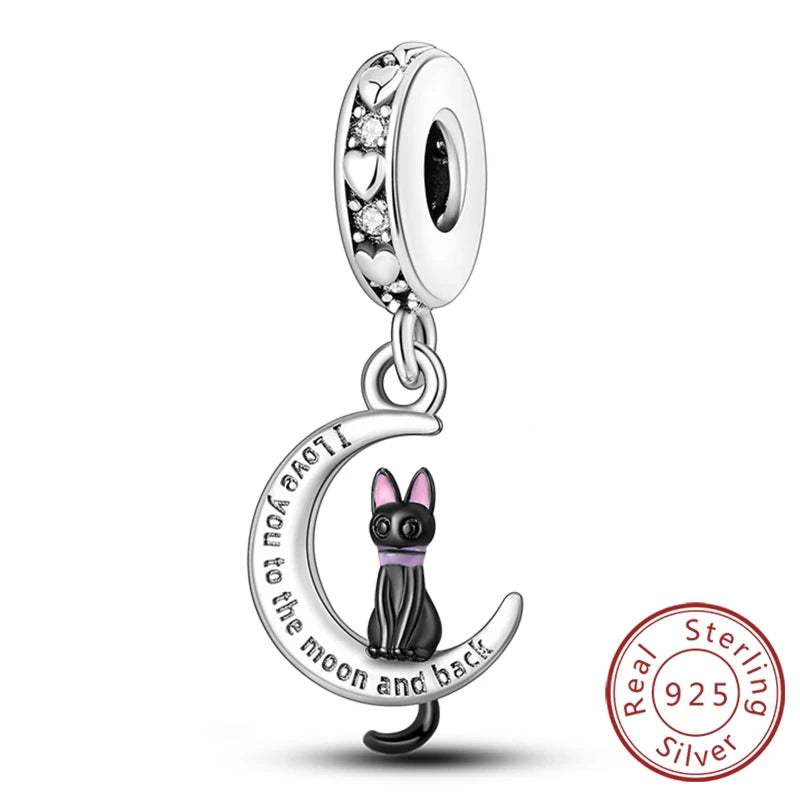 Abalorios de plata de ley 925 con huellas de perro, gato, corazón, animales, abalorios que se ajustan a pulseras, collares, colgantes, joyas para mujer, para hacer tú mismo
