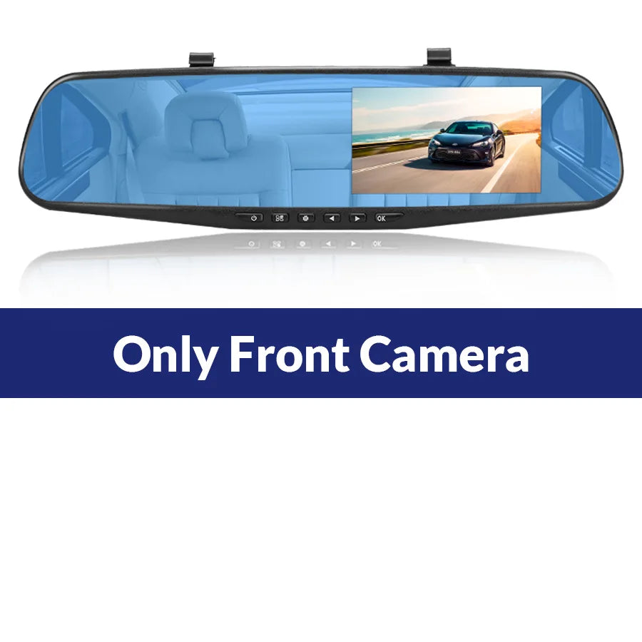 Dashcam 4,3" 1080P Rétroviseur DVR — Double Lentille Caméra Recul Boîte Noire