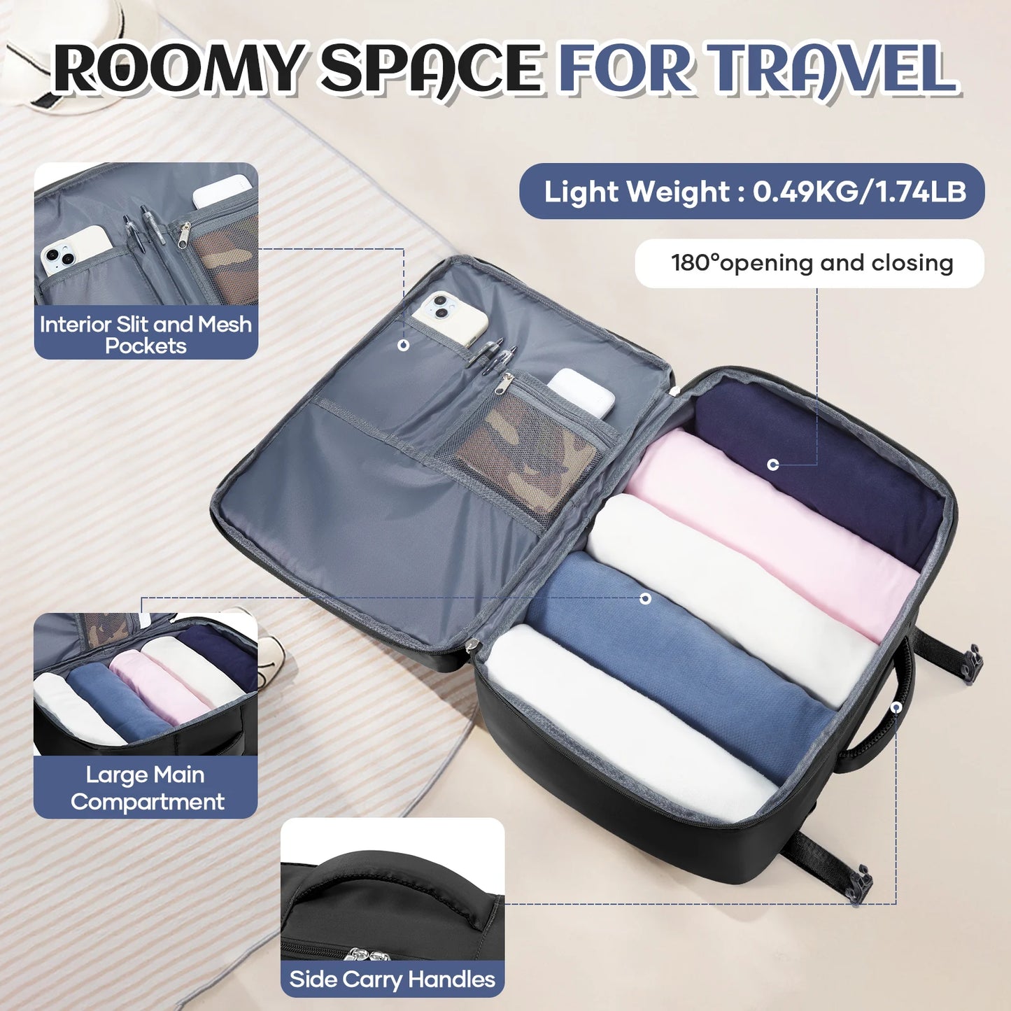 Sac à Dos Voyage Cabine Avion 40x30x20 — Étanche Ordinateur Bagage à Main