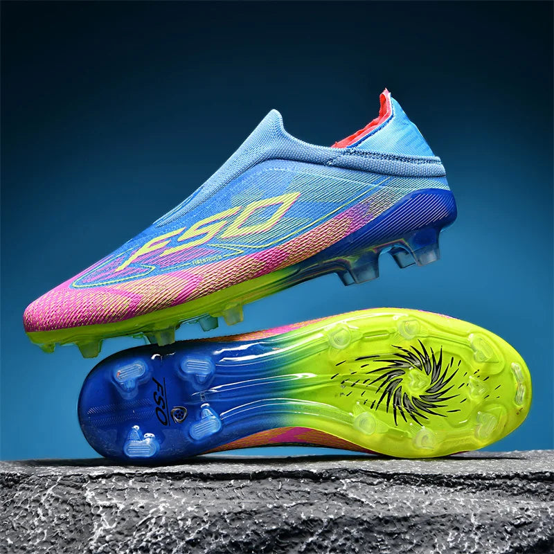 qztzx Chaussures de Football FG Homme Cuir Verni Montantes — Crampons Longs, Professionnel EU 31–48