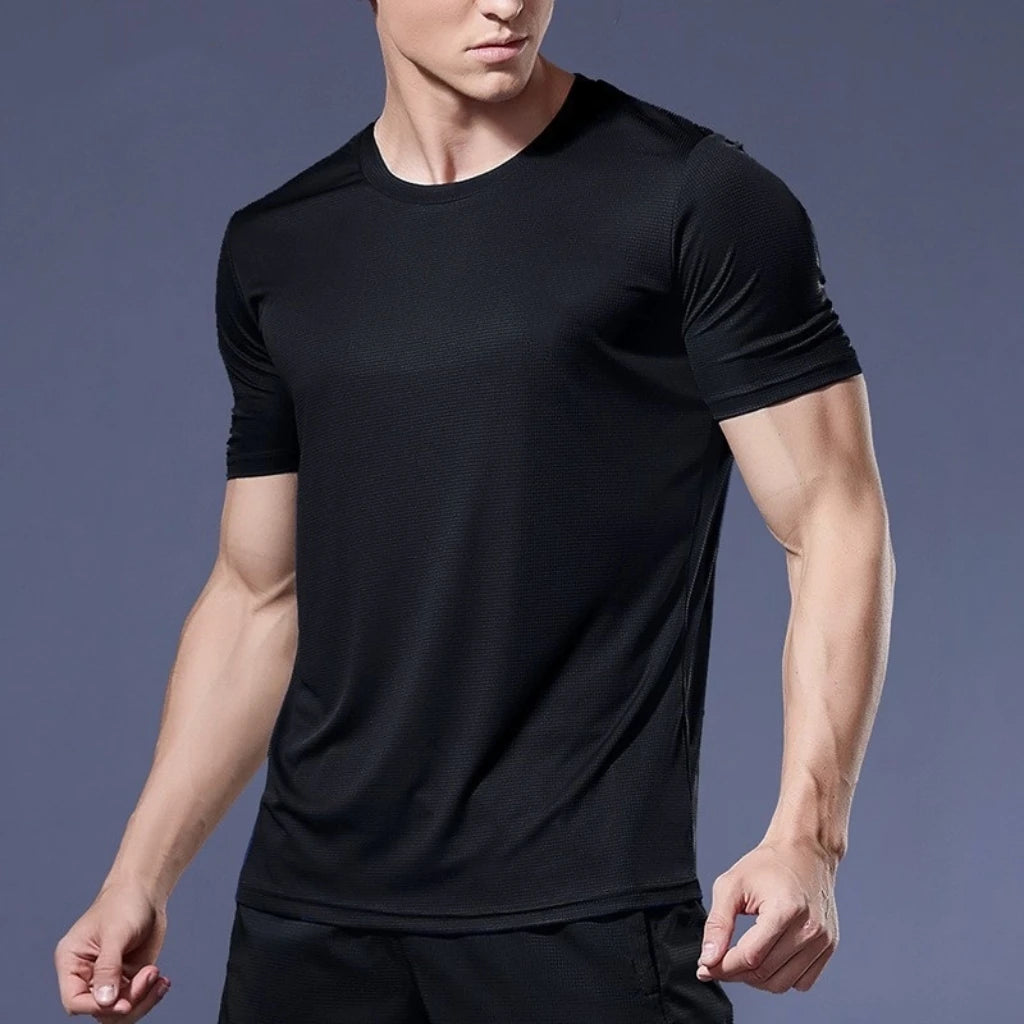 Camiseta de verano para gimnasio, de secado rápido, para correr, de musculación, de manga corta, tops deportivos para hombre, camiseta de punto de talla grande
