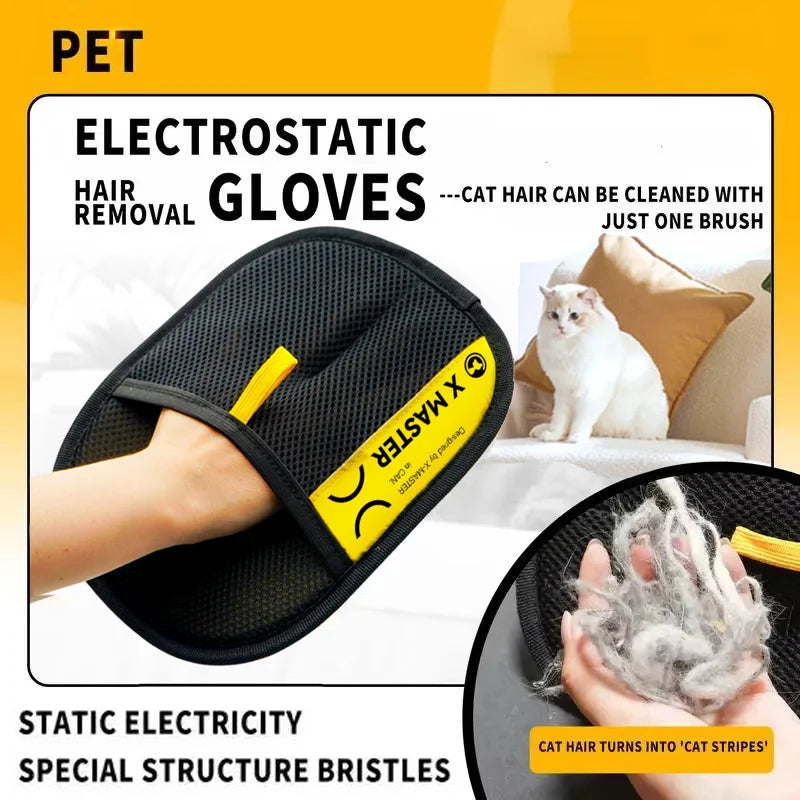 Gants d'épilation pour animaux de compagnie électrostatiques pour chats et chiens, gant de toilettage réutilisable et lavable avec brosse à rouleau anti-peluches 2 en 1, sans danger pour les chiens