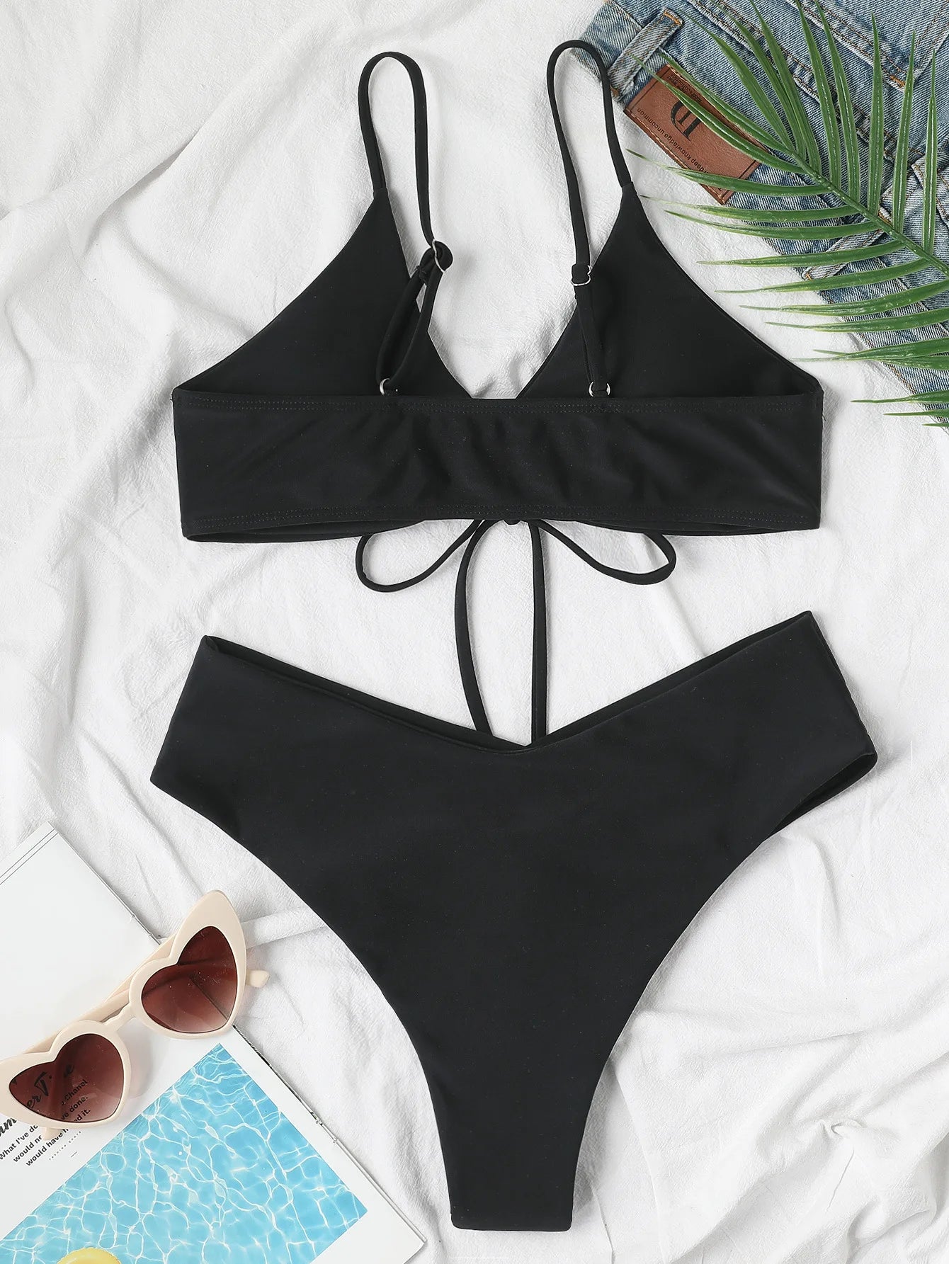 Nouveau ensemble de Bikini à haute élasticité pour 2025 été deux pièces couleur unie à lacets Sexy femmes maillot de bain plage maillot de bain maillots de bain