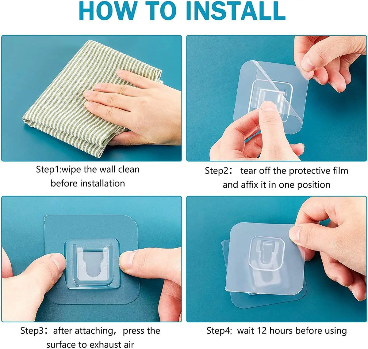 10 pares de ganchos de pared adhesivos fuertes, de doble cara, de gancho y bucle, adhesivos transparentes, ventosa