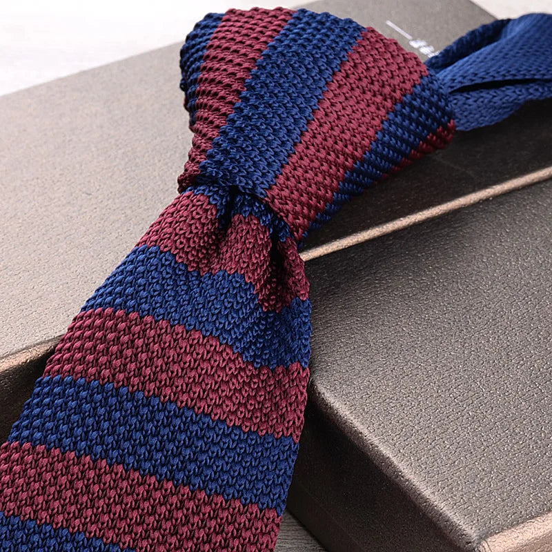 Corbatas de punto retro con rayas para hombres, estilo británico informal, formal de negocios, azul marino, rojo, marrón, corbatas hechas a mano, corbatín para esmoquin
