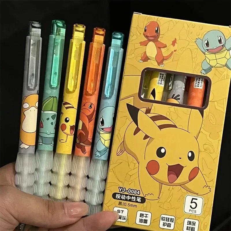 Stylos gel à pression dessin animé 5 pièces — papeterie scolaire et bureau, cadeau pour enfants