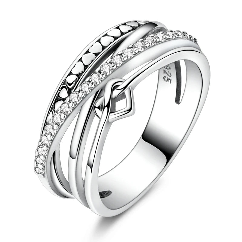 925 Sterling Silver Rings, Intertwined Line, Zircon Geometric Coiled Rings, Romantic Engagement, Wedding, Valentine's Day, Fine Jewelry, Gift