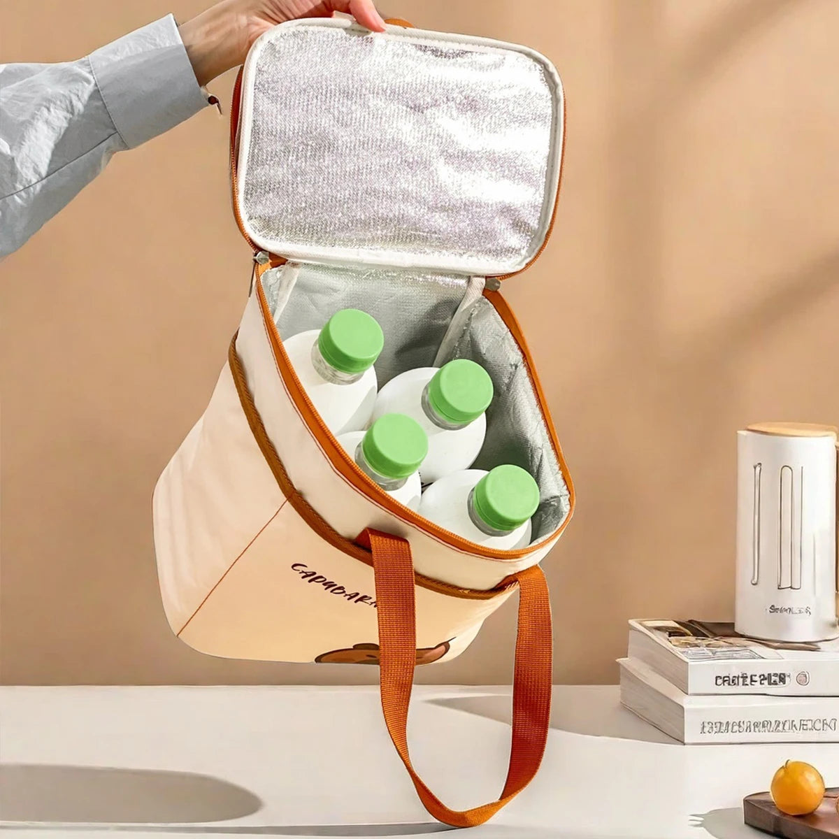 Fiambrera térmica de capibara bonito para estudiantes y niños, bolsa térmica portátil de gran capacidad a prueba de fugas para alimentos, nevera reutilizable para picnic
