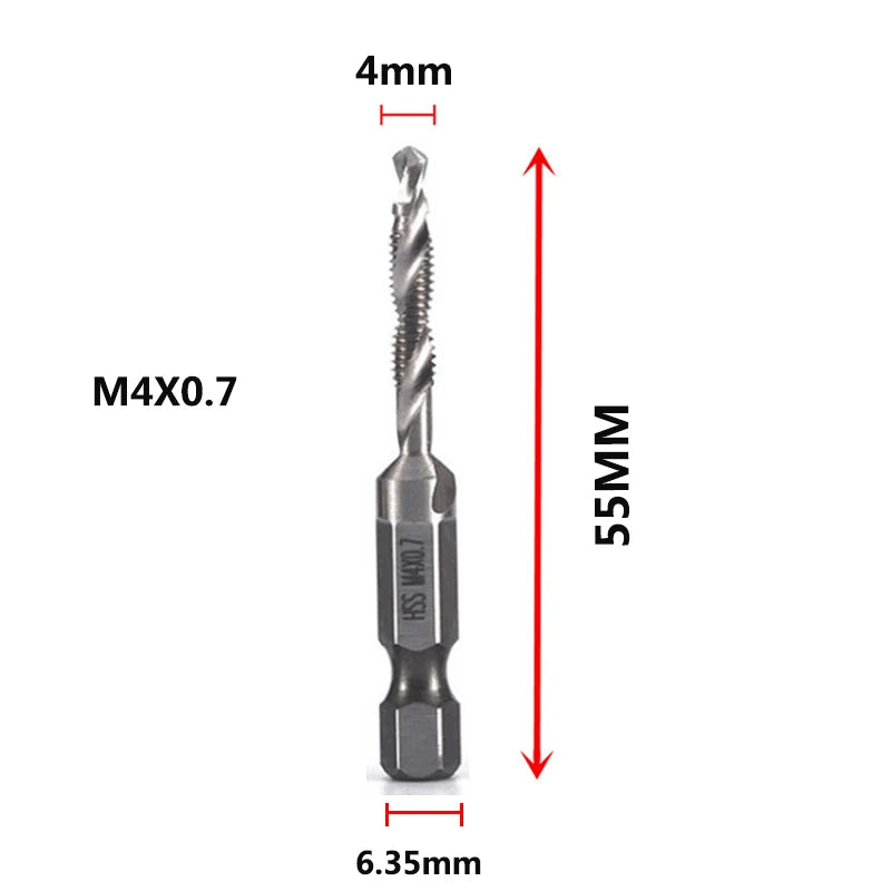 Brocas MeaccelerTap de titanio, vástago hexagonal, rosca de tornillo HSS, máquina de tornillos, macho de roscar compuesto, M3, M5, M6, M8, M10, herramientas manuales